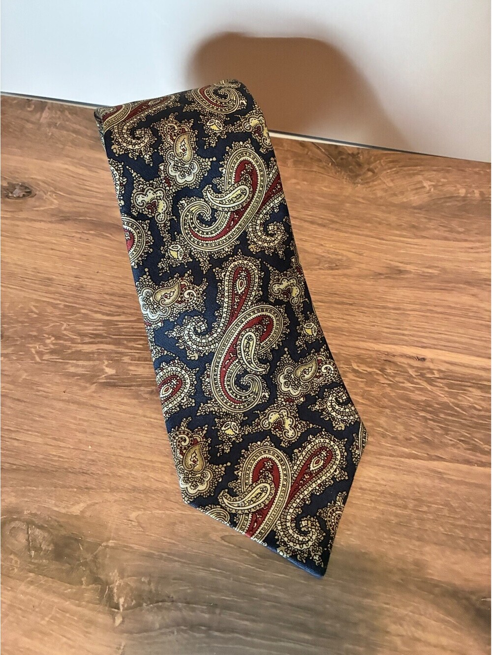 Stafford Mens 100% Silk Paisley Tie Navy Gold Red Burgundy Made in USA
